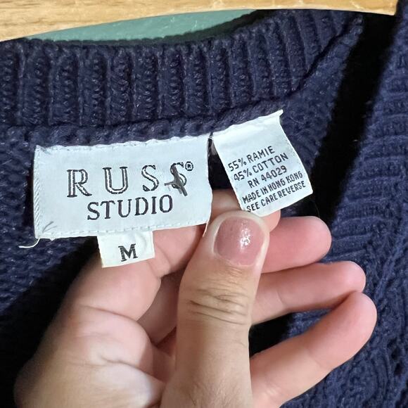 Vintage Russ Studio Navy Knit Vest Cable Knit Sweater Size M - Picture 5 of 6